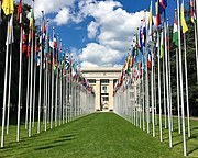 United Nations Member States' flags raised at the Palace of Nations