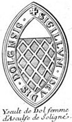 Seal of Iseult de Dol (1183) wife of Asculf de Subligny. Drawing published in 1707.