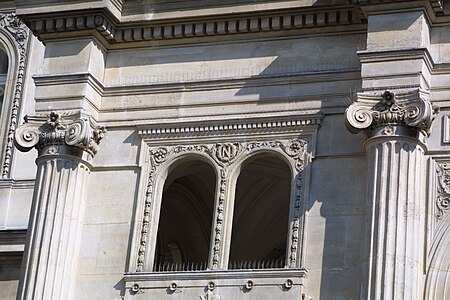 Neoclassical Ionic columns of the Town Hall of the 1st arrondissement of Paris, by Jacques Ignace Hittorff, 1858-1860