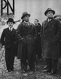 Engelbert Dollfuss, Benito Mussolini a Gyula Gömbös na titulní stránce maďarských politických listů Pesti Napló 18. března 1934