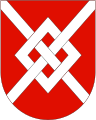 1149 Karmøy I rødt et sølv gitterkryss [185] Knuten symboliserer øyas rolle som kommunikasjonsknutepunkt, «Karmen» på kommunenavnet og korset på Avaldsnes kirke.