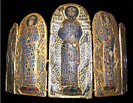 Zoë (left), Constantine IX (centre), and Theodora (right) depicted on the Monomachus Crown