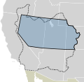 Image 37The boundaries of the provisional State of Deseret—as proposed in 1849—are shown with a dotted line. The Utah Territory as organized in 1850, is shown in blue with black outline. (from History of Utah)