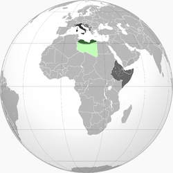 Yeşil: İtalya tarafından ilhak edilen bölge. Açık yeşil: Libya Sahrası. Koyu yeşil: İtalya Krallığı. Koyu gri: İtalya İmparatorluğu.