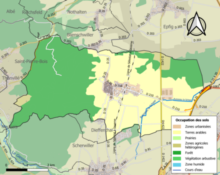 Carte en couleurs présentant l'occupation des sols.