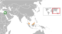 Map indicating locations of Israel and Malaysia