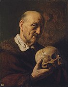 Old man with a skull, by Jan Lievens