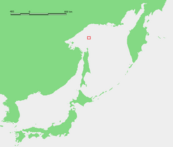 Location of Ioni Island in the Sea of Okhotsk.