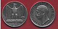 Olasz, 1927-es 5 lírás ezüstérme III. Viktor Emánuel portréjával és fasces-t tartó sassal