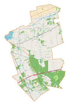 Mapa konturowa gminy Nieborów, po lewej znajduje się punkt z opisem „Arkadia”