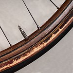 Wooden bicycle rim with tubular tyre and a Presta valve