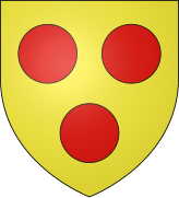 Blason avec 3 boules rouges sur un fond jaune