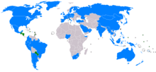 A map of the world showing 11 highlighted countries. Only a few small countries recognize the ROC, mainly in Central, South America and Africa.