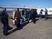 Photograph of baggage handling at Foula Airstrip