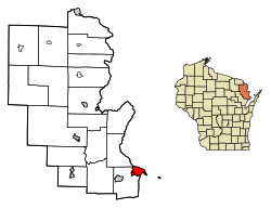 Location of Marinette in Marinette County, Wisconsin.