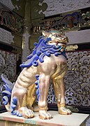 Komainu, león guardián de las puertas (madera policromada). Templo Yomeimon, Toshogu, Nikko, Tochigi. Periodo Edo.