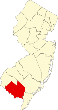 Map of Nju Džerzi highlighting Cumberland County