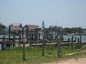 Ocracoke Lighthouse seen from Ocracoke Harbor