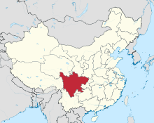 Ligging van Sichuan in die Volksrepubliek China
