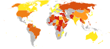 Collective violence and legal intervention world map-DALYs per million persons-WHO2012.svg