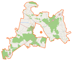 Mapa konturowa gminy wiejskiej Ostrów Mazowiecka, blisko centrum na prawo znajduje się punkt z opisem „Telewizyjna Stacja Retransmisyjna Podborze”