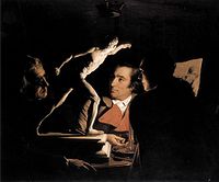 Joseph Wright of Derby, Three Persons Viewing the Gladiator by Candlelight 1765