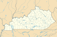 Mapa konturowa Kentucky, blisko centrum na dole znajduje się punkt z opisem „Plum Springs”