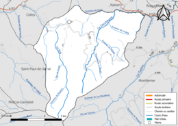 Carte en couleur présentant le réseau hydrographique de la commune