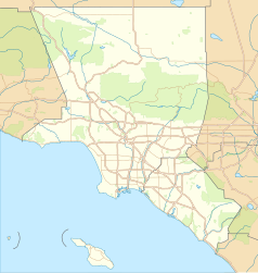 Mapa konturowa metropolii Los Angeles, w centrum znajduje się punkt z opisem „Pasadena”