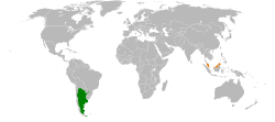 Map indicating locations of Argentina and Malaysia