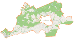 Mapa konturowa powiatu gorzowskiego, blisko lewej krawiędzi na dole znajduje się punkt z opisem „Szumiłowo”