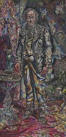 A painting of Dorian Gray, aging and rotting, as described in the novel.