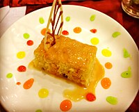 Tres leches cake is a sponge cake soaked in three kinds of milk: evaporated milk, condensed milk and heavy cream.