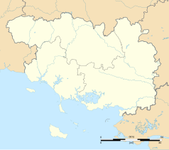 Mapa konturowa Morbihan, u góry nieco na prawo znajduje się punkt z opisem „Forges de Lanouée”