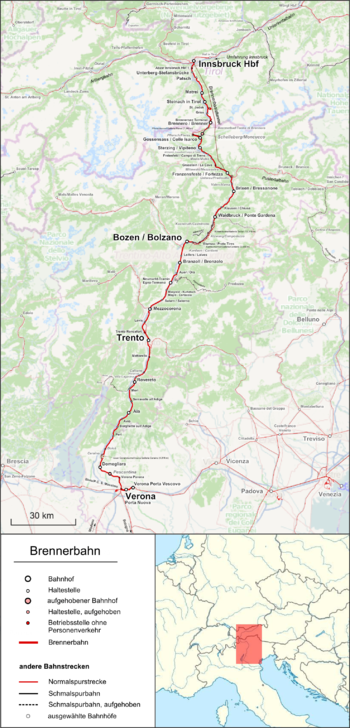 Map of the Brenner railway