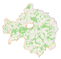 Mapa konturowa powiatu bialskiego, u góry po prawej znajduje się punkt z opisem „Zaczopki”