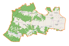 Mapa konturowa gminy Adamów, na dole po lewej znajduje się punkt z opisem „Bondyrz”