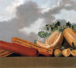 Nature morte avec citrouilles et melons.