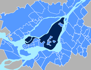 Montreal (dunglblau) und Metropoiregion (hejblau)