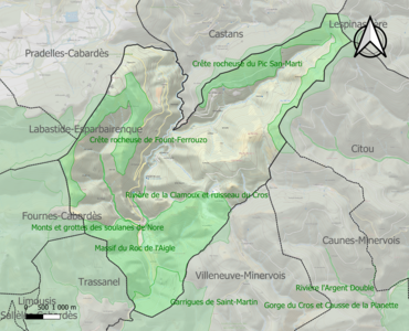 Carte des ZNIEFF de type 1 sur la commune.