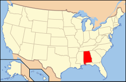 Kort over USA med Alabama markeret