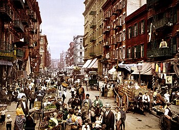 Mulberry Street v italské čtvrti v New Yorku, kolem roku 1900