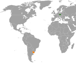 Map indicating locations of Czech Republic and Uruguay