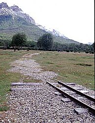 Desvío para maniobras con rastros tras de sí de una antigua traza que utilizó el ferrocarril del presidio.