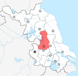 Yangzhoun sijainti Kiinan Jiangsun maakunnassa