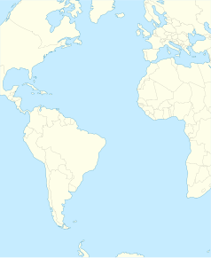 Mapa konturowa Oceanu Atlantyckiego, u góry znajduje się punkt z opisem „Fajã de Baixo”