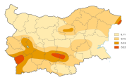 Bulgarian Academy of Sciences seismic hazard map showing maximum acceleration for a repeat period of 475 years