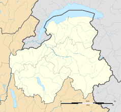 Mapa konturowa Górnej Sabaudii, na dole po prawej znajduje się punkt z opisem „Les Houches”