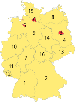 Karte Deutschlands mit eingezeichneten Grenzen der Länder