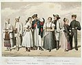 Costume tradiționale românești (stânga), ungurești, slovace și nemțești, 1855.